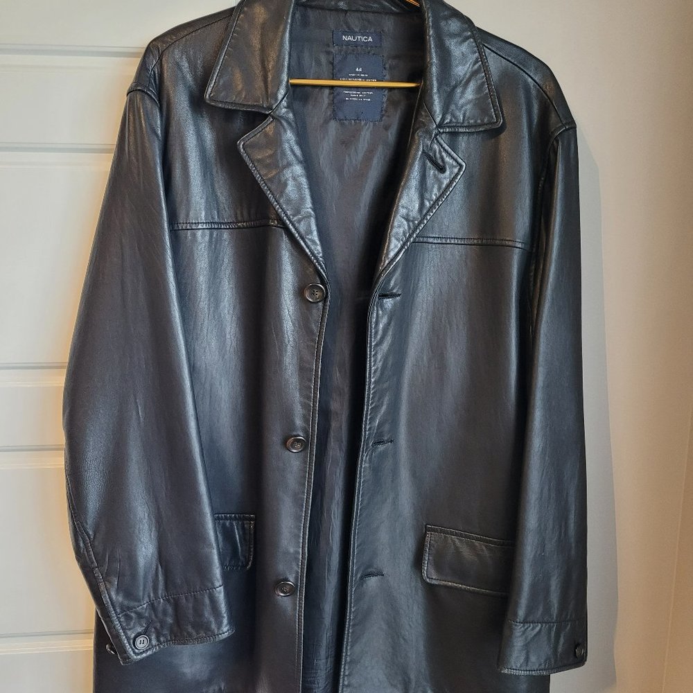 Men's Nautica Black Leather Coat, size 44